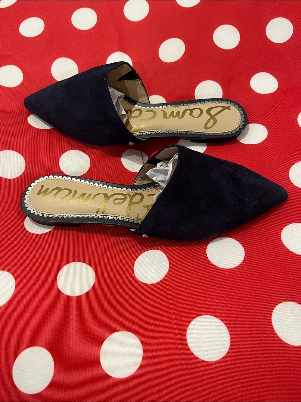Sam Edelman Navy Pointed-Toe Suede Slide Mules